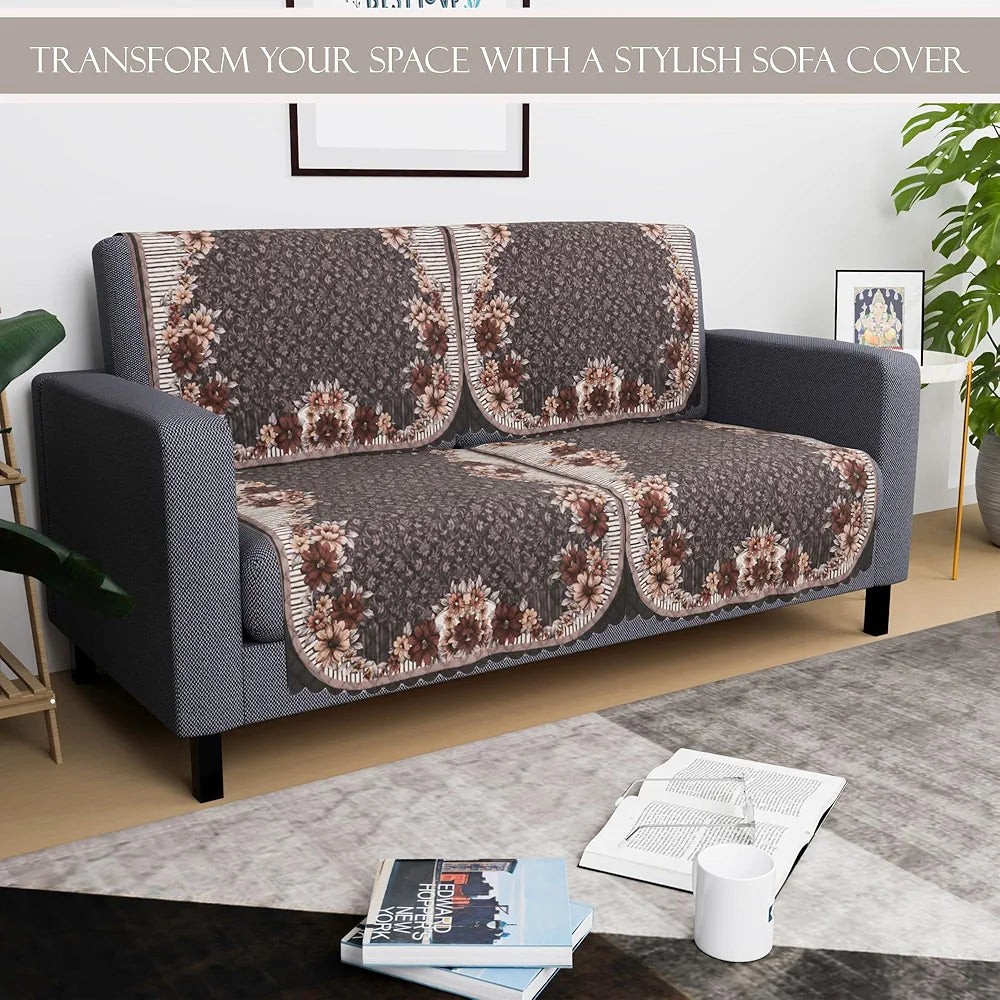Kuber Industries Set of 4 Durable 2 Seater Sofa Cover for Living Room | Easy Machine Washable Sofe ke cover for Protection & Comfort for Home Furniture | Floral Print - Dark Olive Green